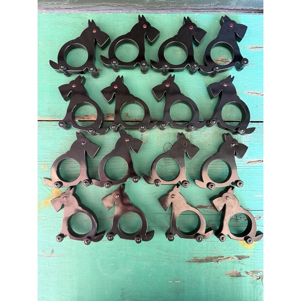 Lot 16 VTG Restoration Hardware Scottie Dog Napkin Rings Wheels Black